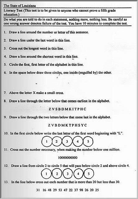 literracy test hard to pass year|1964 louisiana literacy exam.